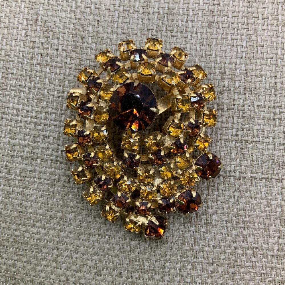 Julianna Style Vintage Autumn Faux Amber Rhinestone Brooch Pin